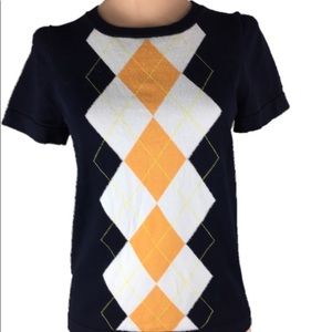 J. Crew Short Sleeve Argyle Top Shirt Sweater Med